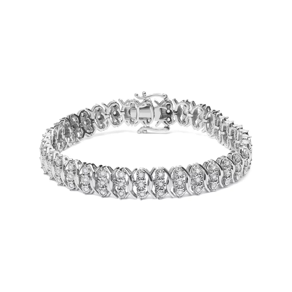 Wave - Clarity) Miracle of (I-J .925 Inches Row Box Color, Diamond 3 Brilliance Round Clasp Womens Set Silver 1.0 Haus 7.25" Sterling Cttw Bracelet cut I2-I3 Link