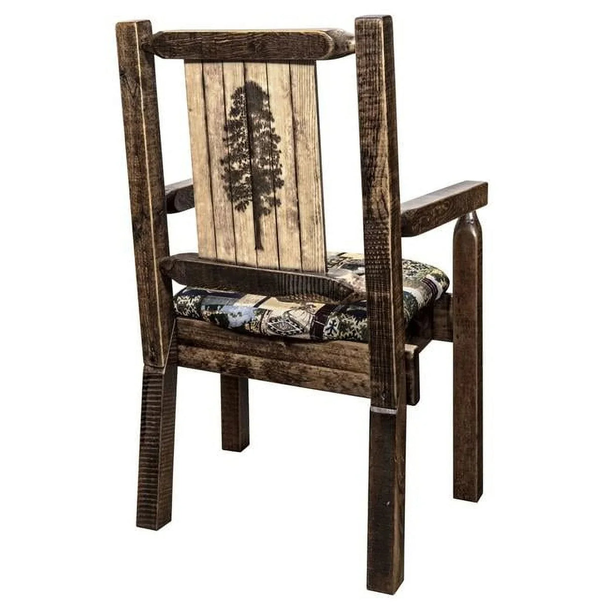 Upholstery Finish Design, Stain Pine Collection with Lacquer Laser Homestead Tree & Engraved Woodland Chair, Captains