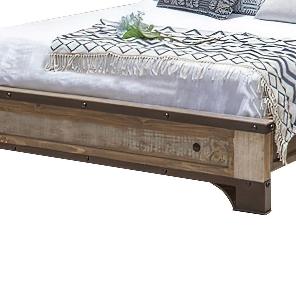 Wood Round Bed, Multicolor Brown Fena Benjara King Nailheads, dimension Black Distressed