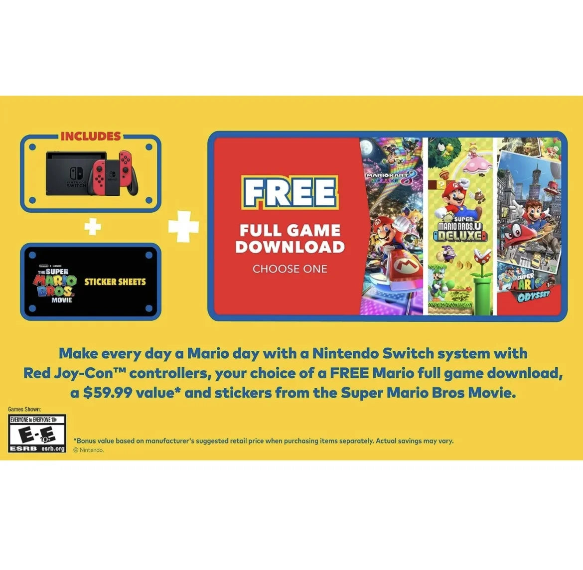 Carrying with Case - of & - One New Games Switch Mario Download Red with Mansion Bundle - 64GB SD Mario Bundle Micro Luigi's Three 3 Joy-Con Switch Choose Nintendo