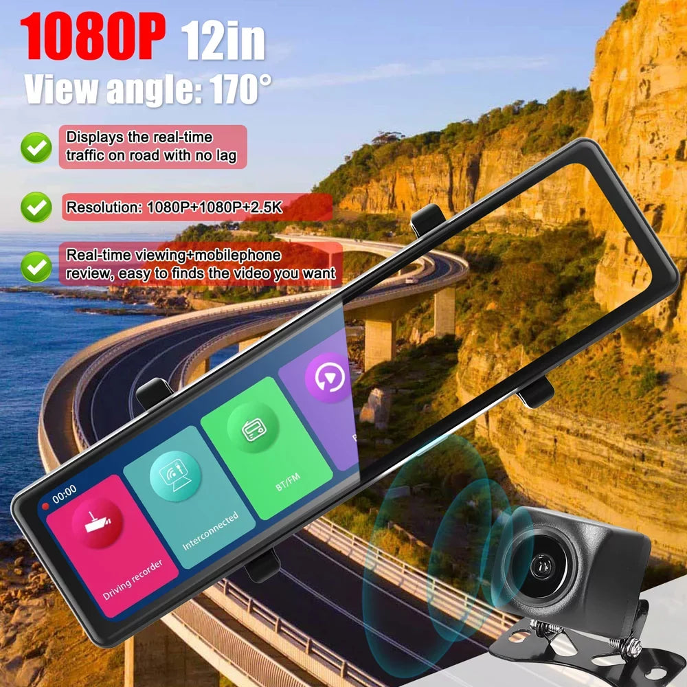 Video BT Mirror Enhanced Camera Clear Recorder Recording Screen Driving Cameras Cam Car Pinnaco for Touched Car Safety Dash Camcorder 3 2.5K Auto Car Recorder Rearview