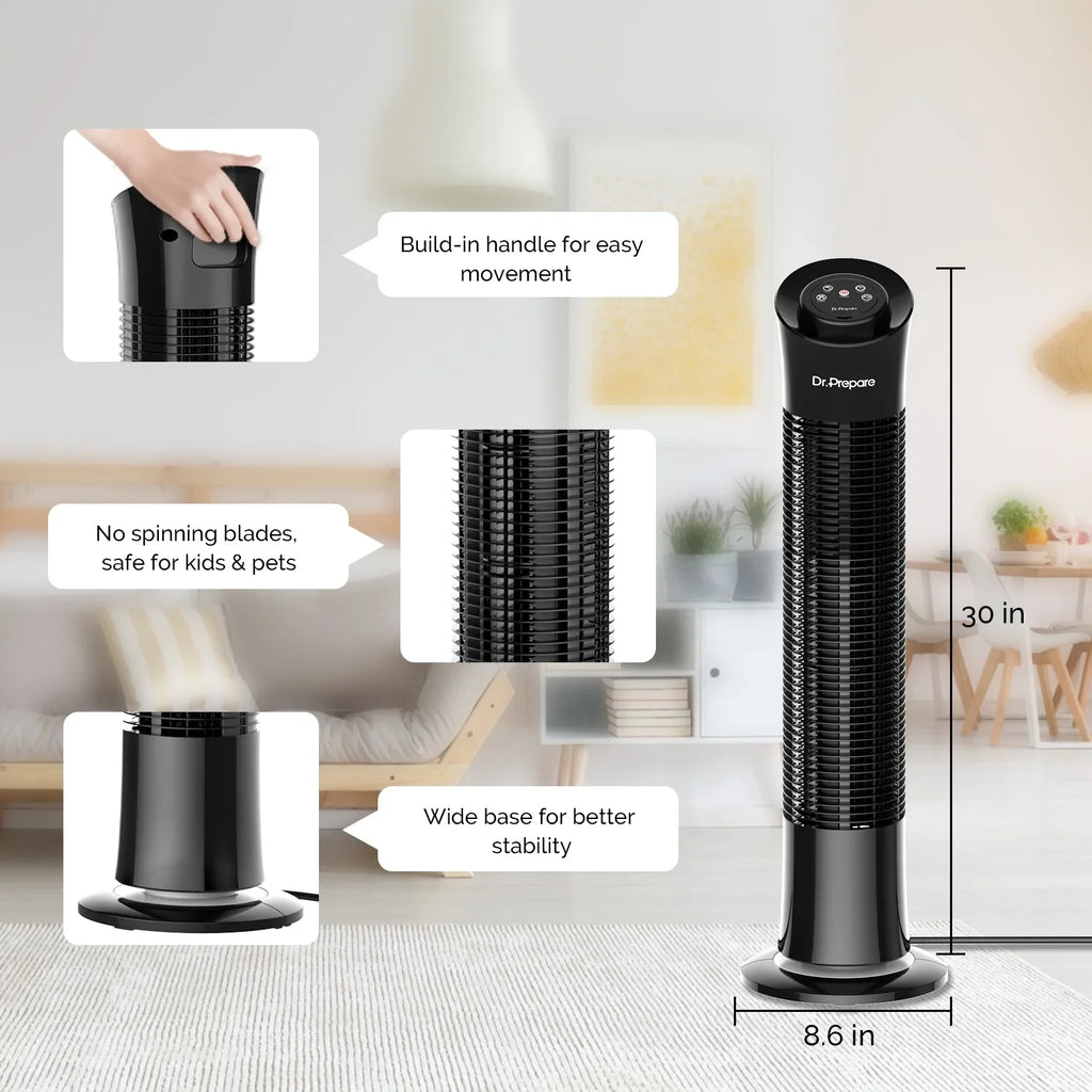 Fan，Portable w/Remote/3 Oscillation Floor 30’’ Tower for Stand Prepare Timer Home/Office Speeds/7.5h Fans Dr.
