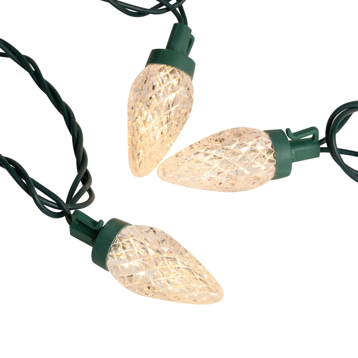 Wire Faceted Lights, Christmas Warm 100ct 66ft White LED Green C9 Northlight