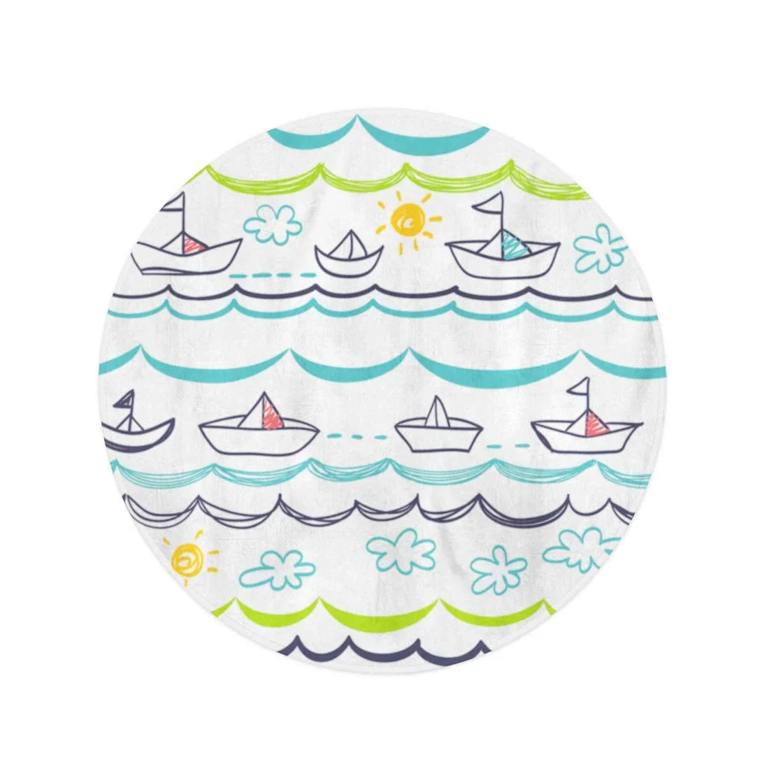 Beach Beach 60 Circular Child Towel inch Children Boats Travel LADDKA Cartoon Mat Circle Blue Throw Towels Tapestry Blanket White Round Pattern Abstract Baby