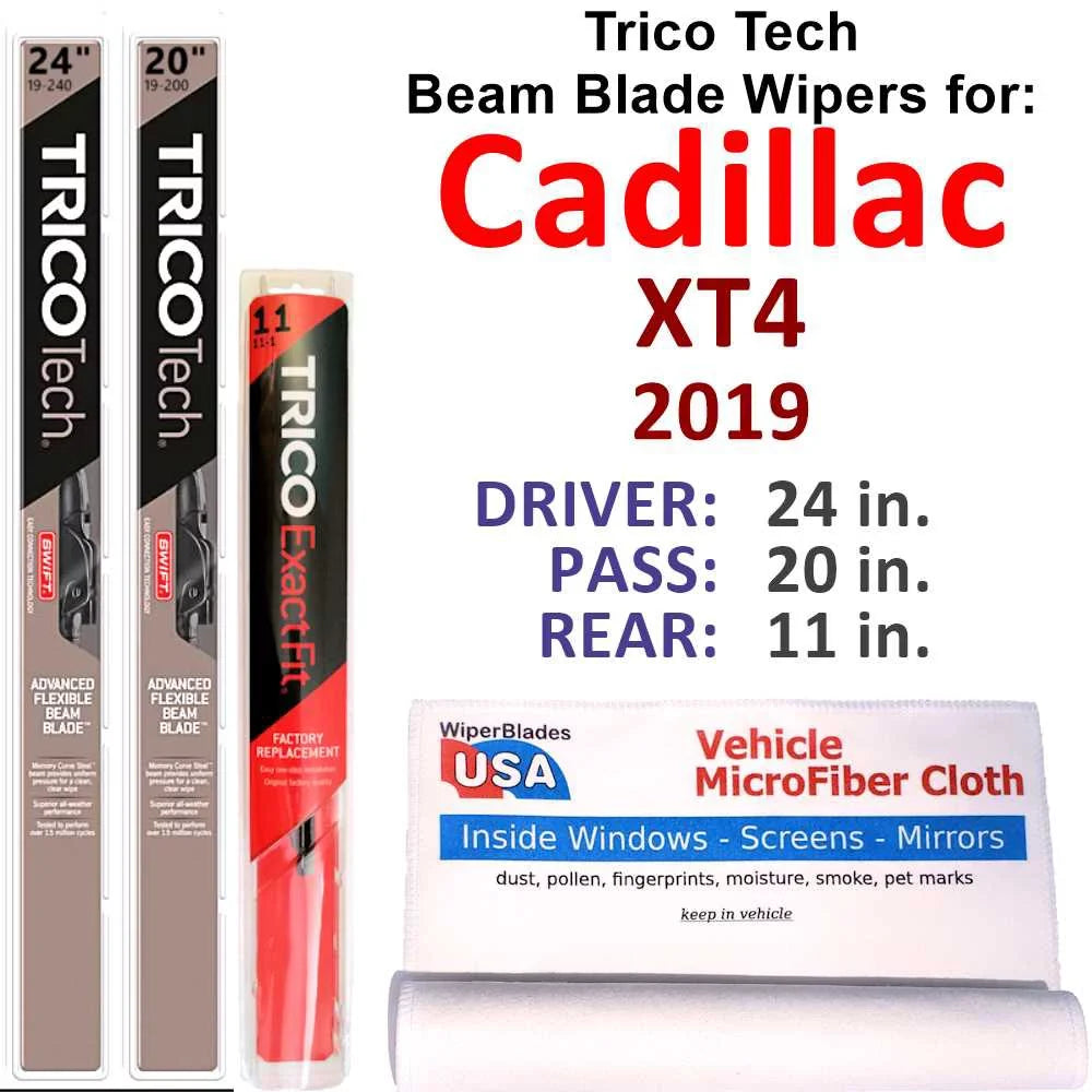 Cadillac of Wiper Wipers 2019 w/Rear 3) Beam (Set XT4 Blade