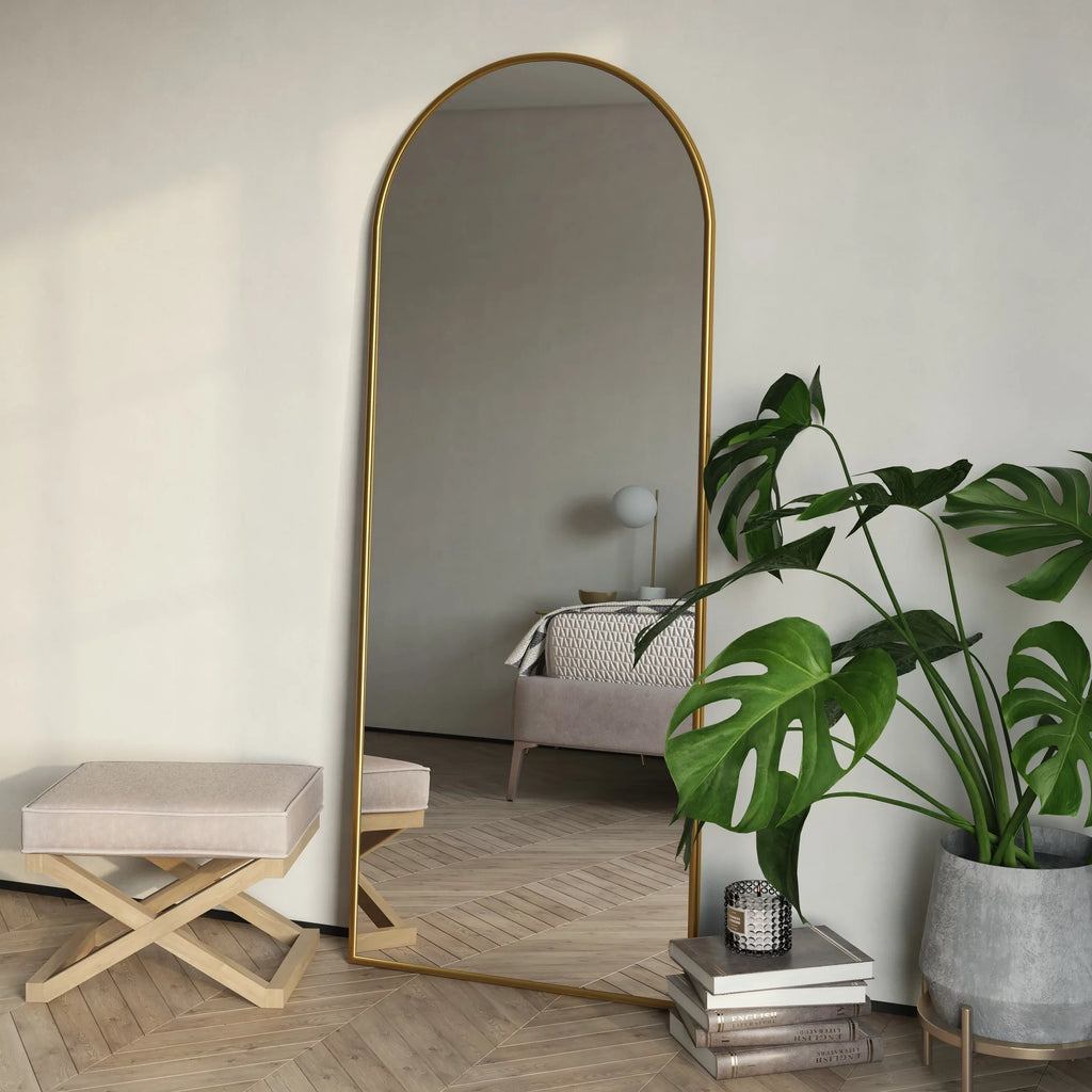 Metal Gold Glam Nadia Floor Modern Mirror Arch 70"x28"