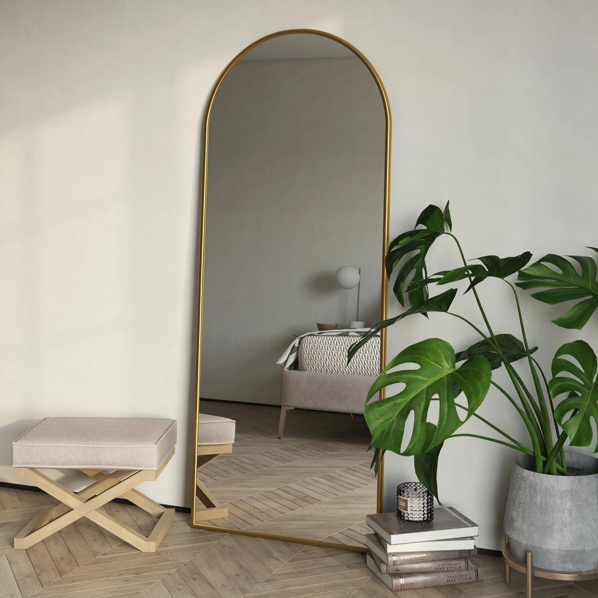 Metal Gold Glam Nadia Floor Modern Mirror Arch 70"x28"