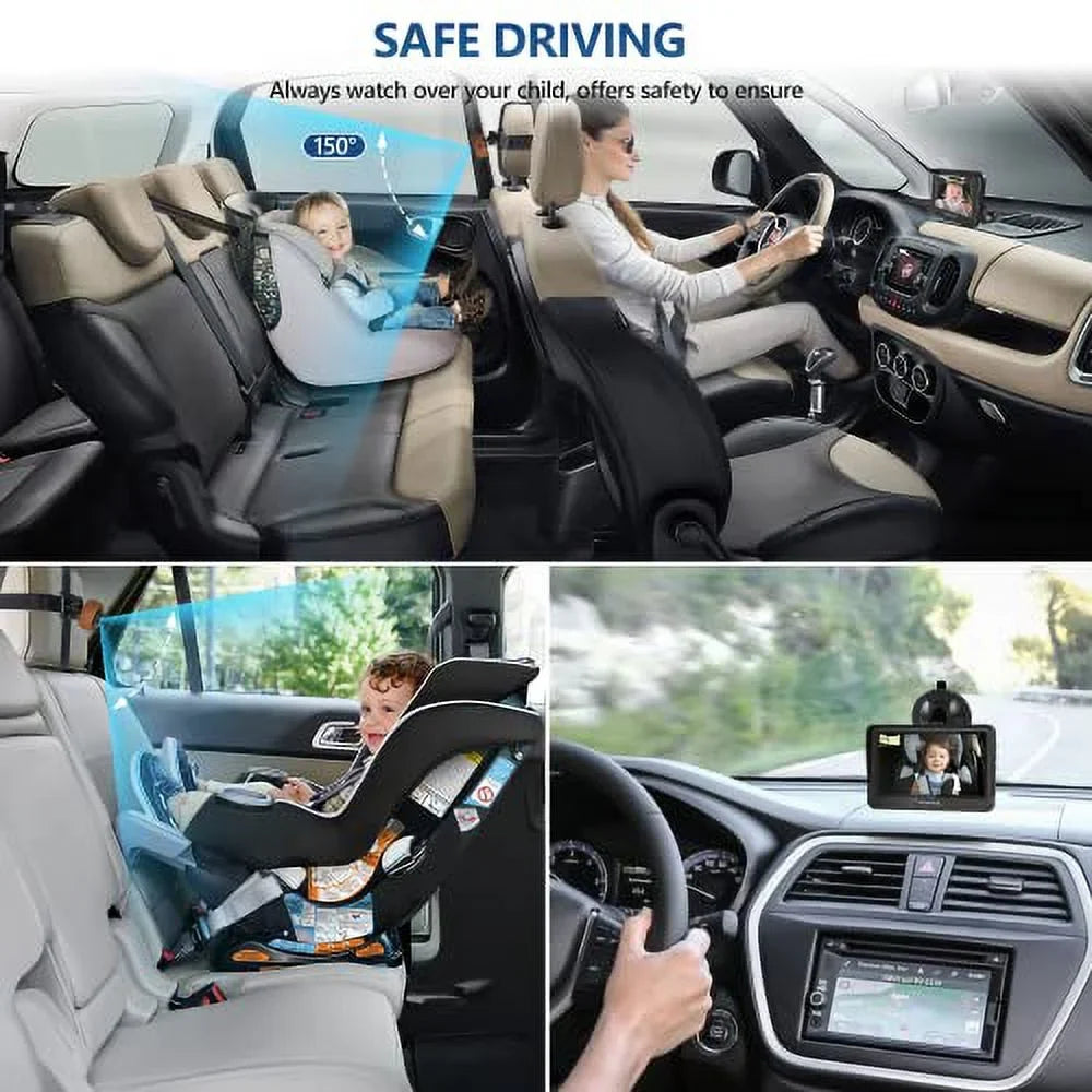 Wide Mirror 150&deg; Case View Car Car Kit,With Night & VASTEND Function,5 Silicone Travel Baby Safety Install Easy Cute A Baby 1080P Camera,360&deg; Rotation with Mins to Vision