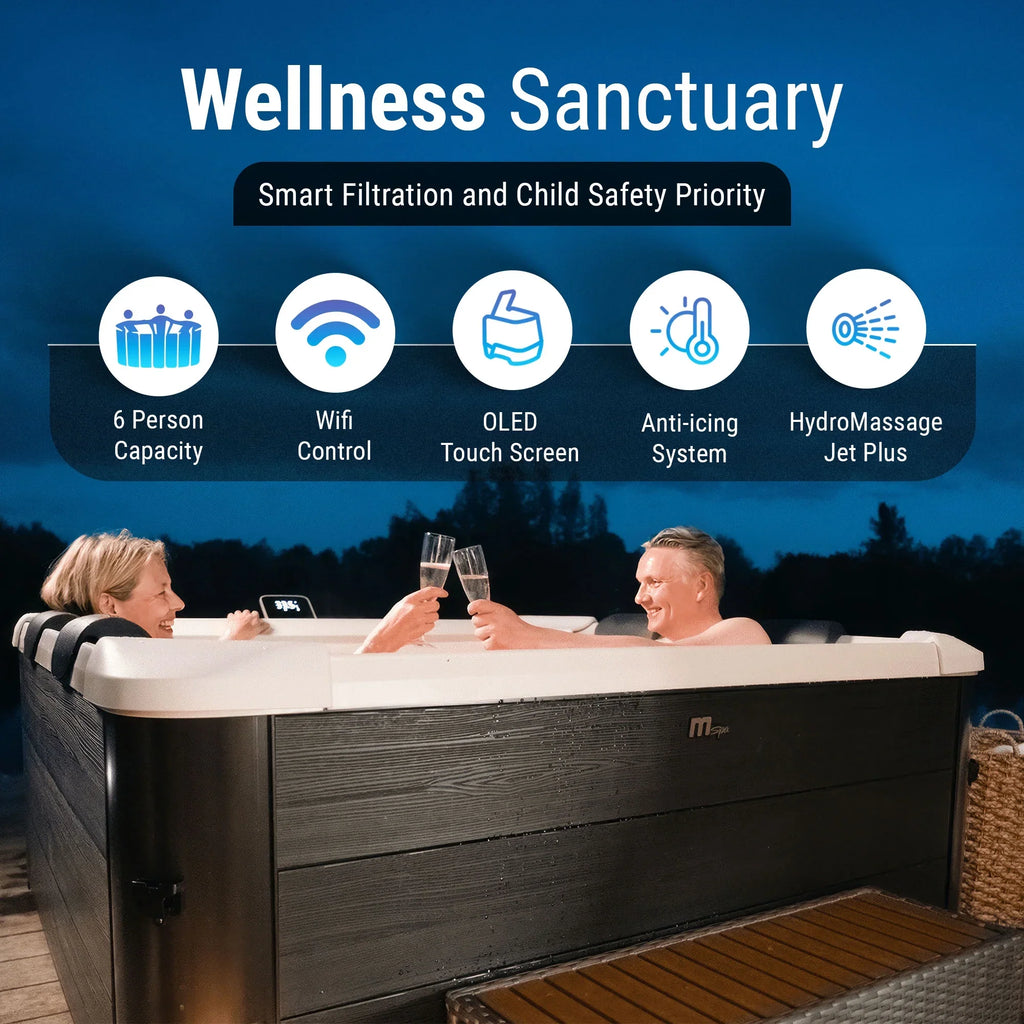 Jets LED Hot Strip Tub Squared Plus 6 with MSpa & Massage Oslo Hydro Person