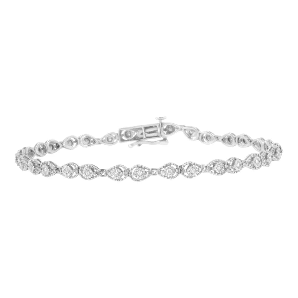 Clarity) - Miracle-Set Sterling Pear I3 7.25" Diamond .925 Silver Color, Shaped cttw 1/2 Bracelet Link (I-J