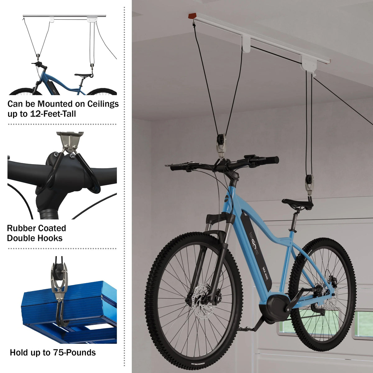 Pulley Hanger RAD - Overhead System Garage Cycle Storage Hoist Bike
