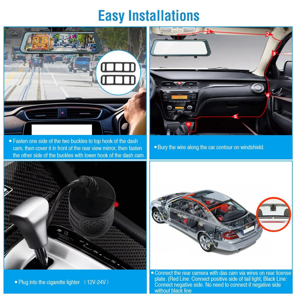 1080P Parking Driving DVR Seamless Camera FHD 9.66In Sensor Recording Monitoring iNova Recorder Dash Vehicle G with Car