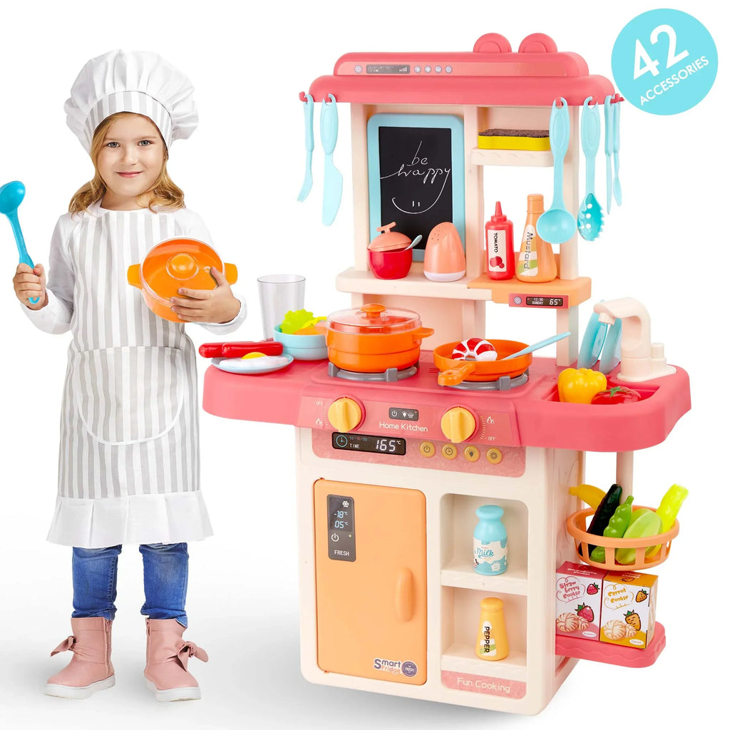Toys Play for with 42-Pack Set Educational Toddler Sounds Kitchen Toddlers, for Real Food, Boys, Preschool Set Accessories Toy Pretend Kids Pink and Lights, Toys Kitchen Girls for