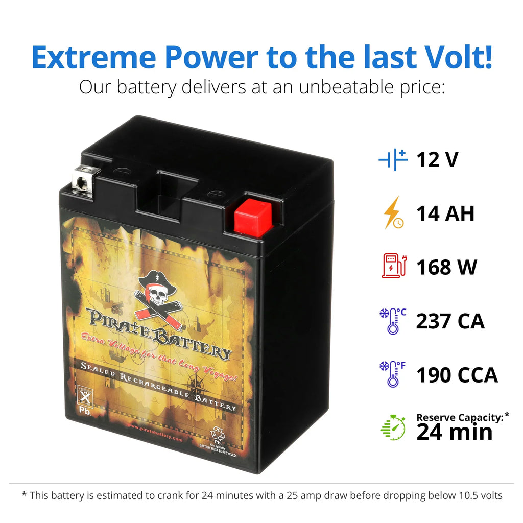 Efi Ah, Battery 190 Cca) Snowmobile 1993 Battery for Volts,14 Pirate Arctic Cat 12 Yb14l-a2 Wildcat (14l-a2