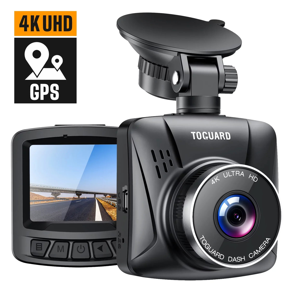 170° Night Dash Mode, LCD Cam,4K Cam G-Sensor Dash GPS, Car with Angle, Vision, Wide Camera Front 2" Parking TOGUARD Screen WDR,
