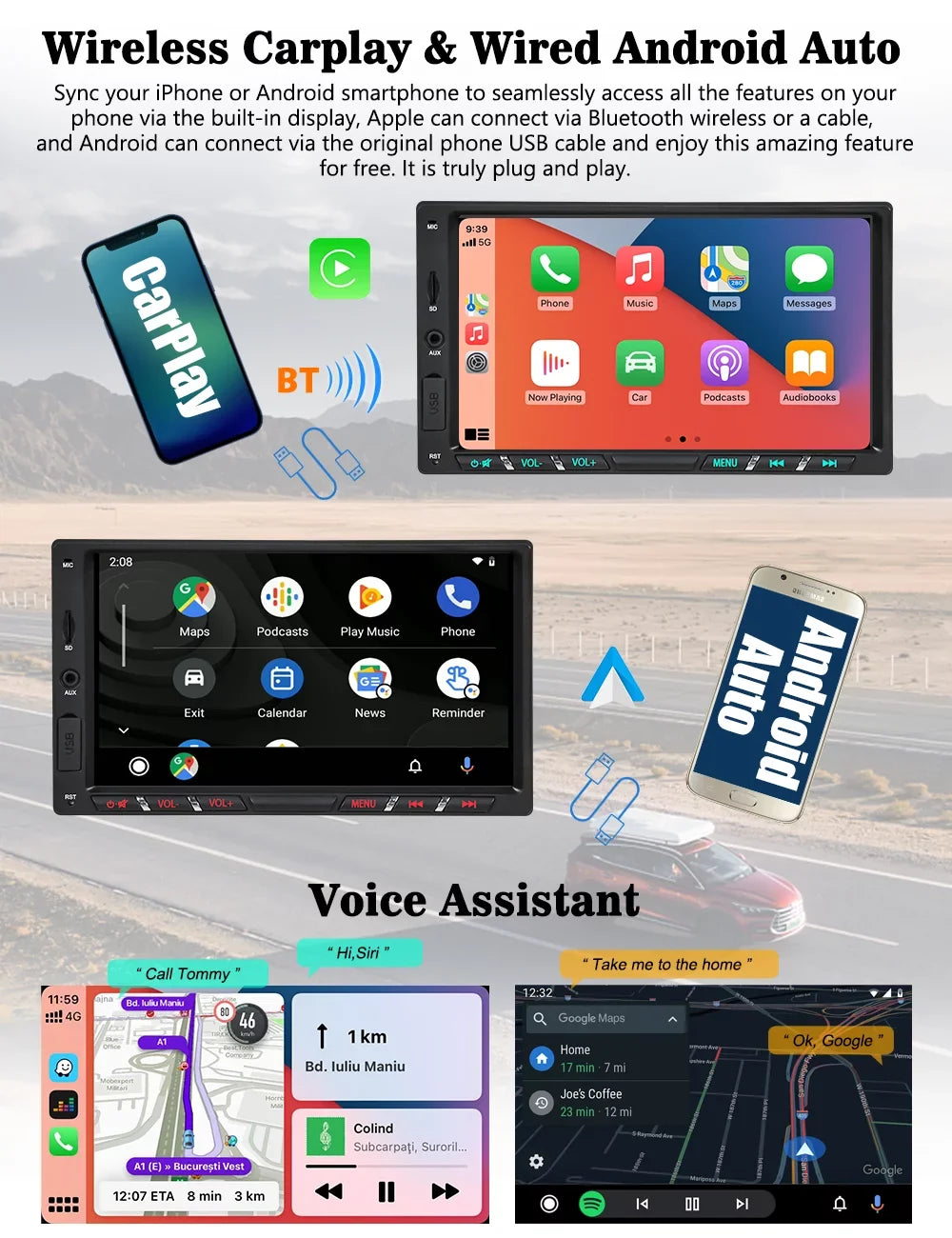 Inch 7 G+G 11 Core Android Screen Stereo Radio Backup Car with Carplay Din Touch Car Camera IPS Navigation Mirrorlink Double WiFi Bluetooth Octa Auto Wireless Android GPS DSP