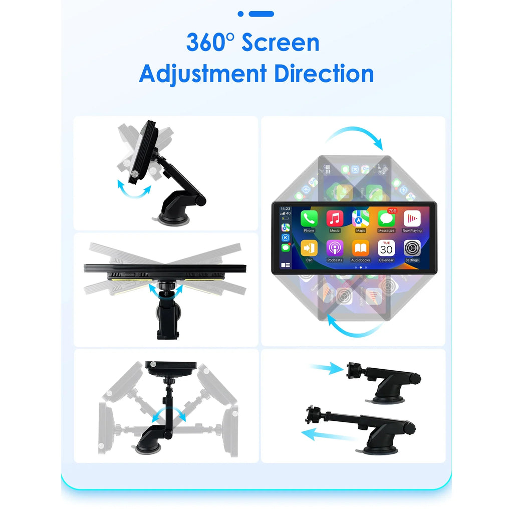 Bluetooth Head Unit Mirror 360° Link Carplay 10.26" Radio Navigation Player Stereo Touchscreen Android Auto FM GPS Car Adjustable