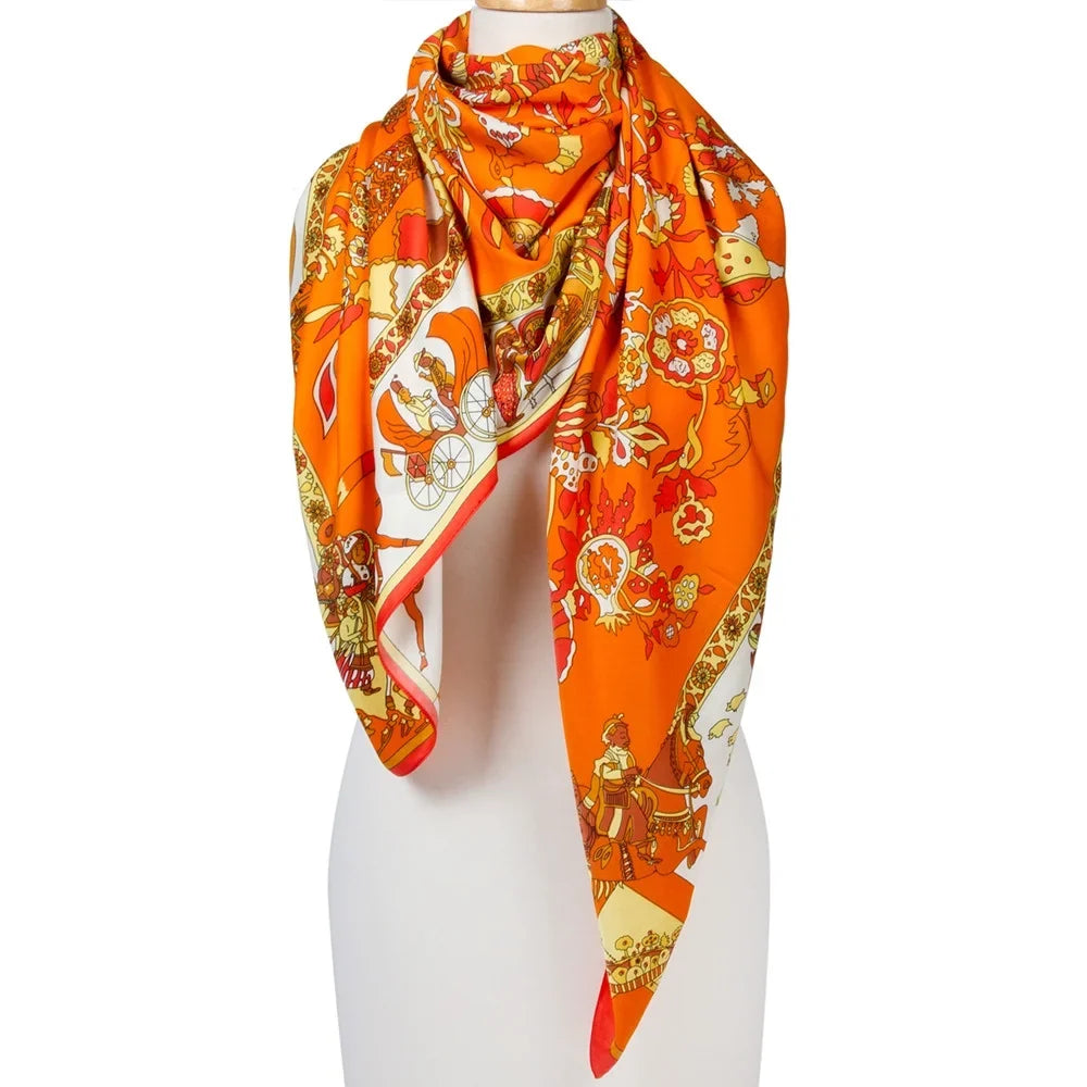 Square Womens Feeling For Orange Scarfs Cotton Polyester Silk Shawl