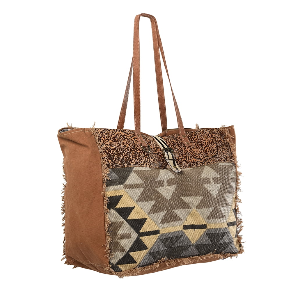 KB228 handbag KB TOTE OHLAY Canvas Leather purse Upcycled Wool women Genuine Embossed western bag Upcycled