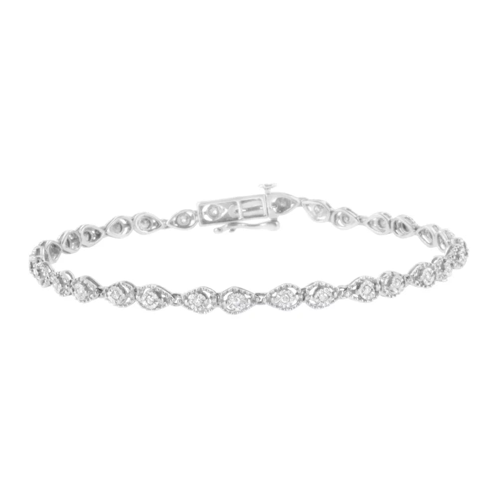 Clarity) - Miracle-Set Sterling Pear I3 7.25" Diamond .925 Silver Color, Shaped cttw 1/2 Bracelet Link (I-J