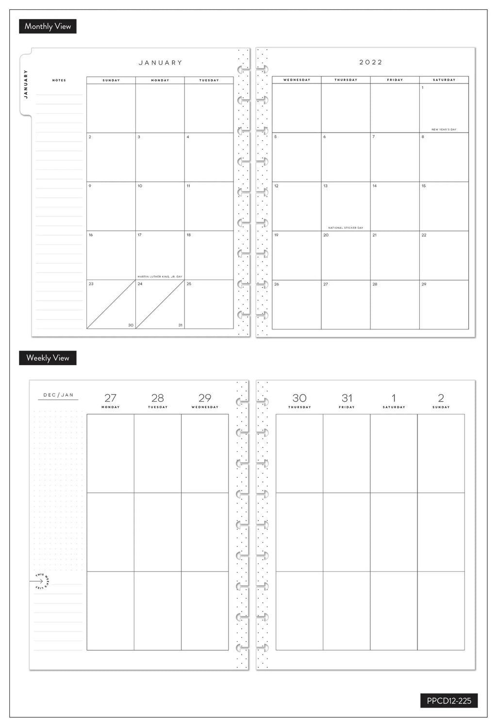 1.37" 2022, 12 Florals, x 9.75" Planner, x Happy Colorful Month The Planner, Classic 8.75"