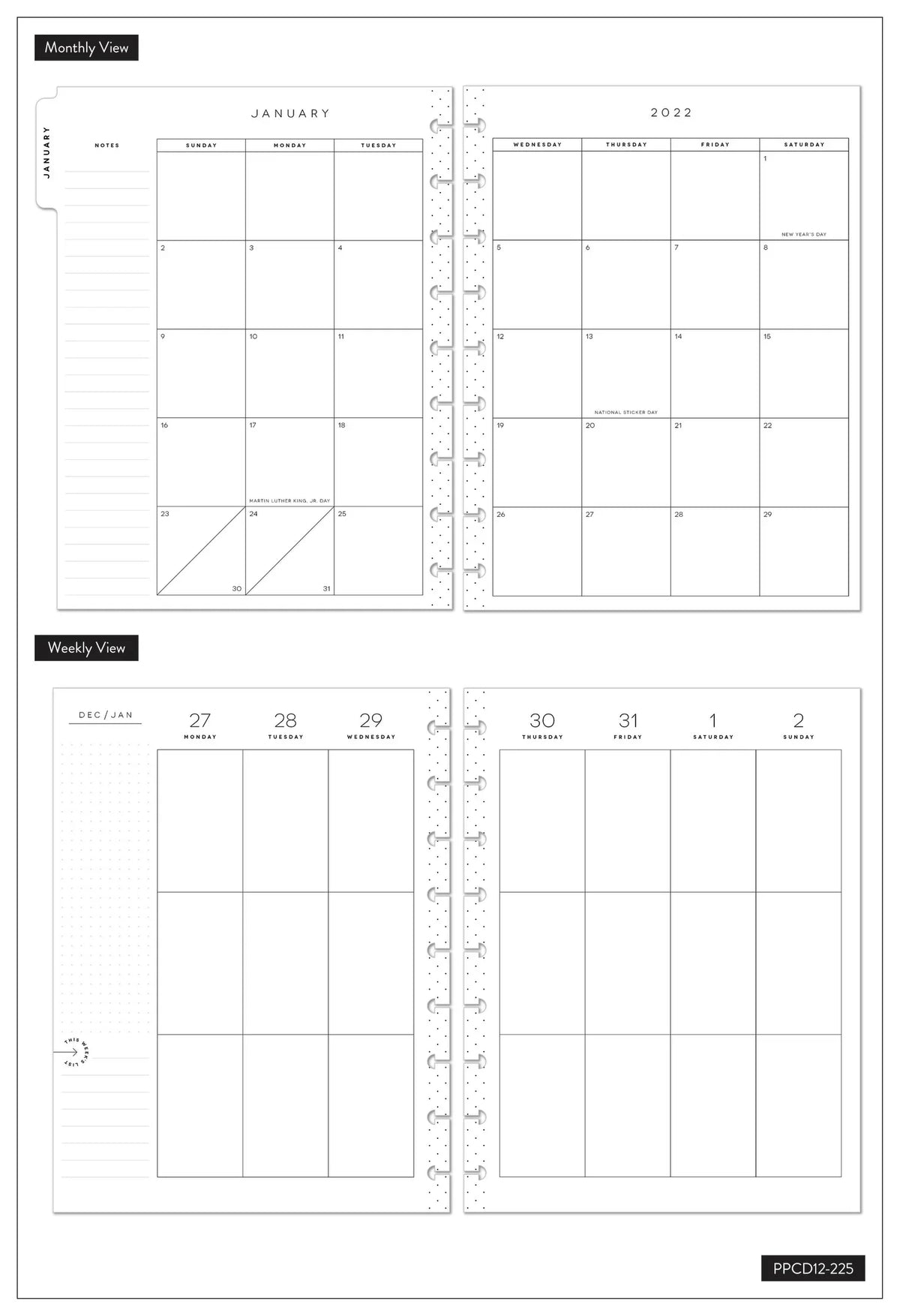 1.37" 2022, 12 Florals, x 9.75" Planner, x Happy Colorful Month The Planner, Classic 8.75"