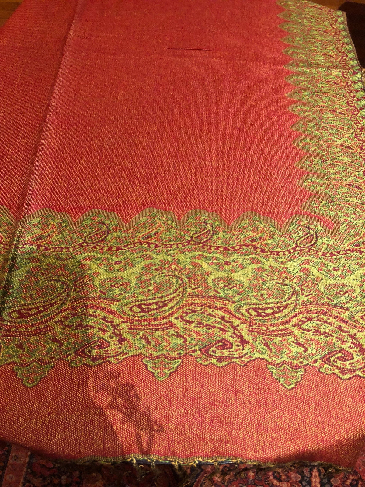 Pashmina Paisley Scarf Red Vintage Wrap Reversible Brocade Green