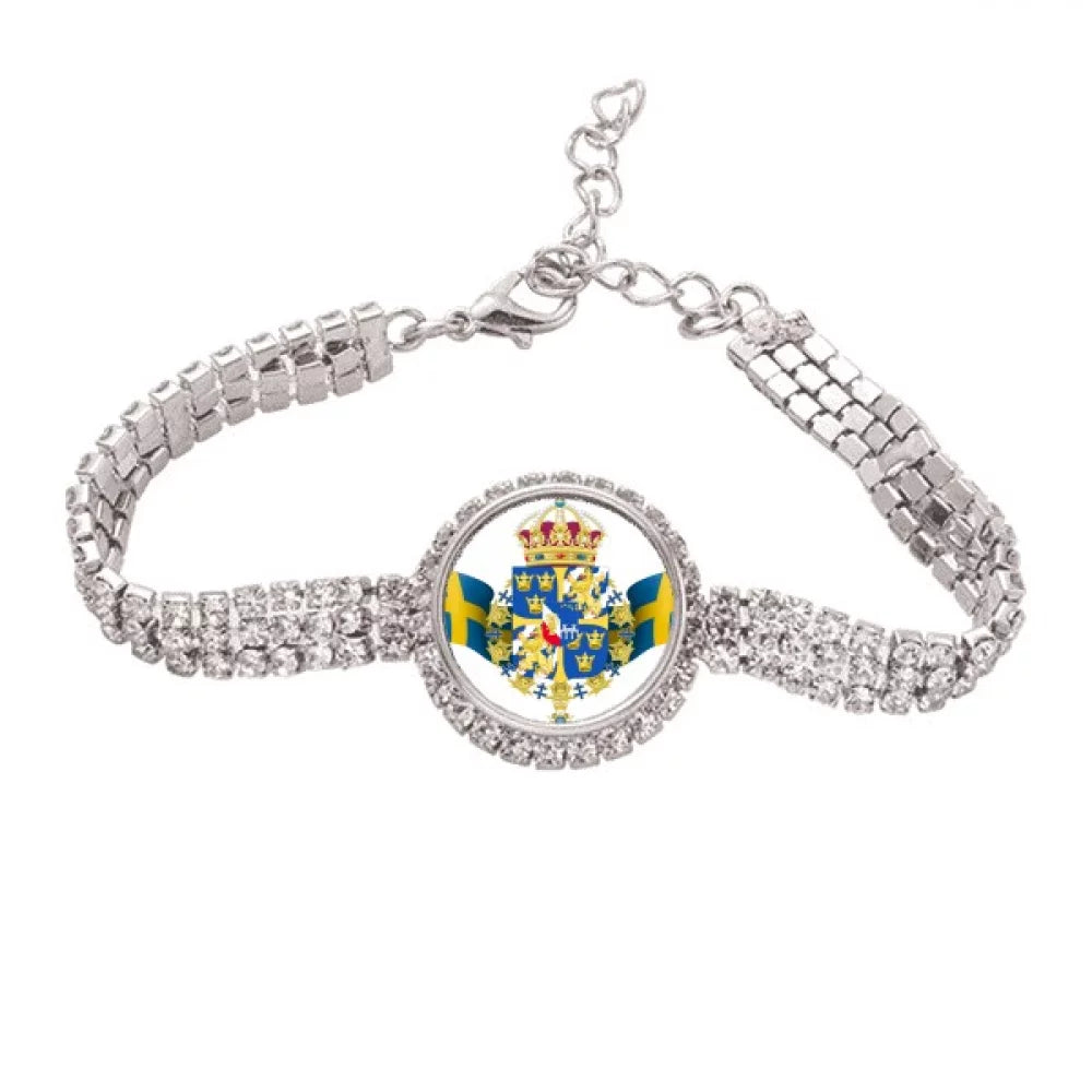 Diamond Chain Sweden National Symbol Tennis Anklet Jewelry Bracelet Emblem Country