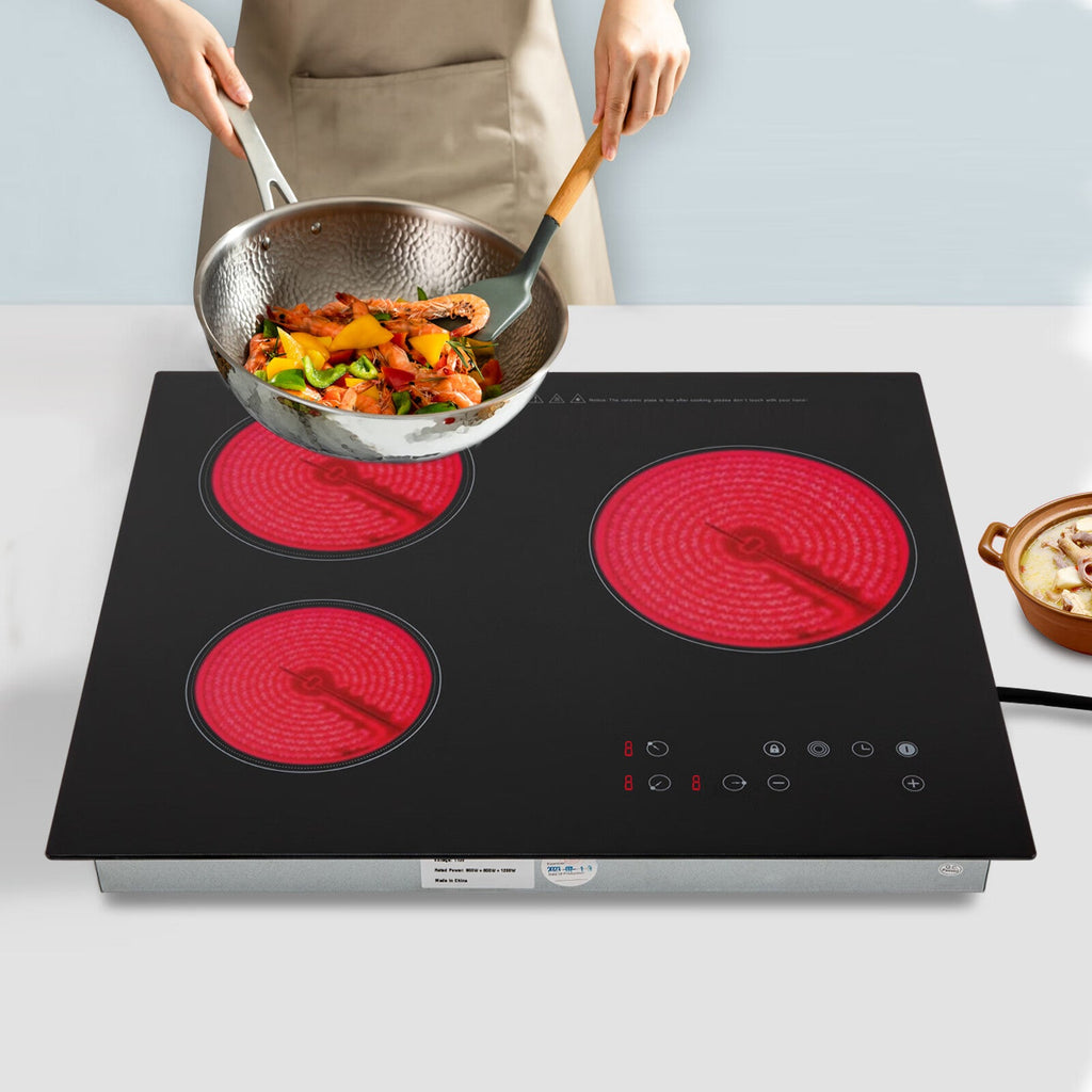 Timer Safety Heating Hot and Cooktop 3 Level Built-in 110V Ceramic Electric 2600W Plate Sensor Aiqidi 9 Countertop Stove Electric Lock Electric Touch Burners Cooktop Top with Kid Control