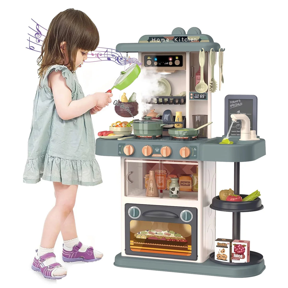 Toys Birthday, Play Set Boys for of Kitchen Lights Toy Spray Pcs Toddlers Pretend PayUSD with 28.3" and Kitchen Playset Sounds Christmas Realistic Play Green Girls Kids Kids 43 for Simulation with