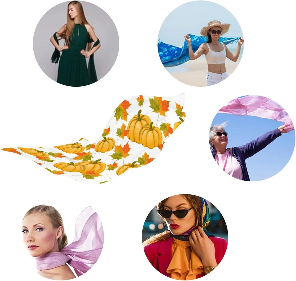 Scarf Wrap Leaves Shawl Lightweight for Long Pumpkins Scarves Women Girls Hyjoy Maple Silk Neck