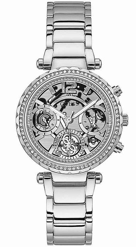Crystallized Watch Guess Steel GW0403L1 Women's Stainless Glitz Dial Skeleton