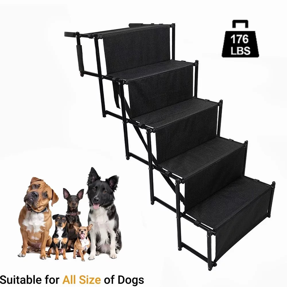 Foldable High Beds,Trucks,SUV,Car Pet Stairs,Lightweight Frame for Ramp,Metal Nonslip Portable 4 Sunb Stairs Steps