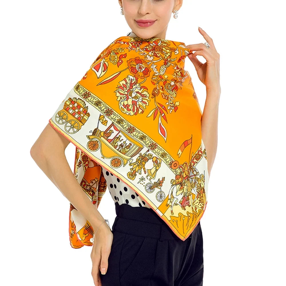 Square Womens Feeling For Orange Scarfs Cotton Polyester Silk Shawl