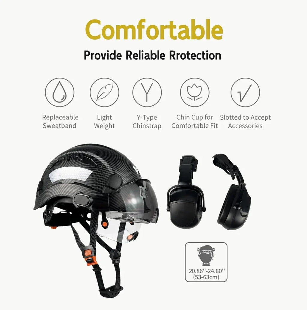 Construction with OSHA Ear Visor Z89.1(Black) Work ANSI/ISEA Certified with Visor Muffs Hard Vented Helmet Head Hat Industrial Approved Safety Hardhats Protection