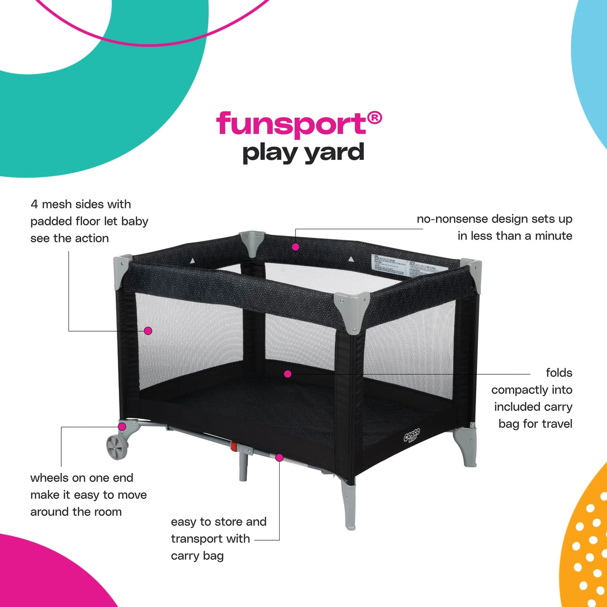 with Cosco Baby Noir Play Portable Dot Funsport Kids Yard Carry Compact Bag,