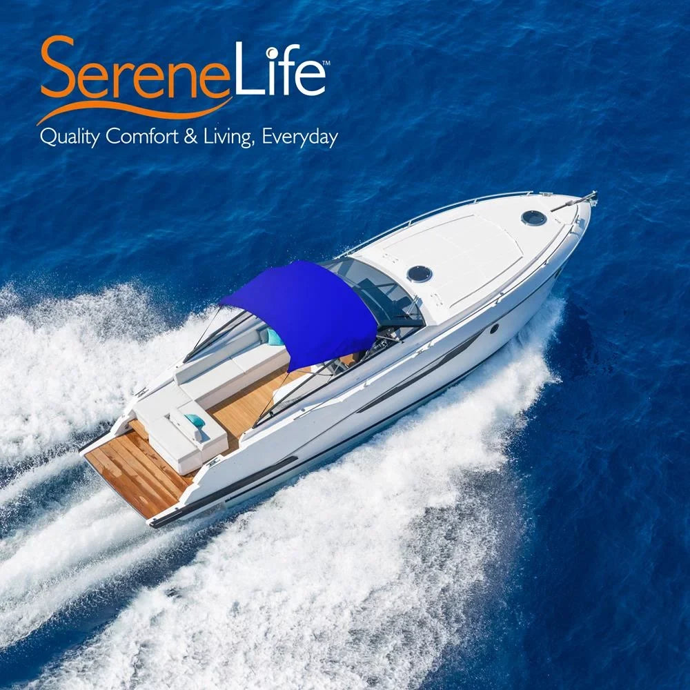 85-90 Blue with Frame, Top Bimini Bow Inch Cover Double Walled SereneLife 4 Boat