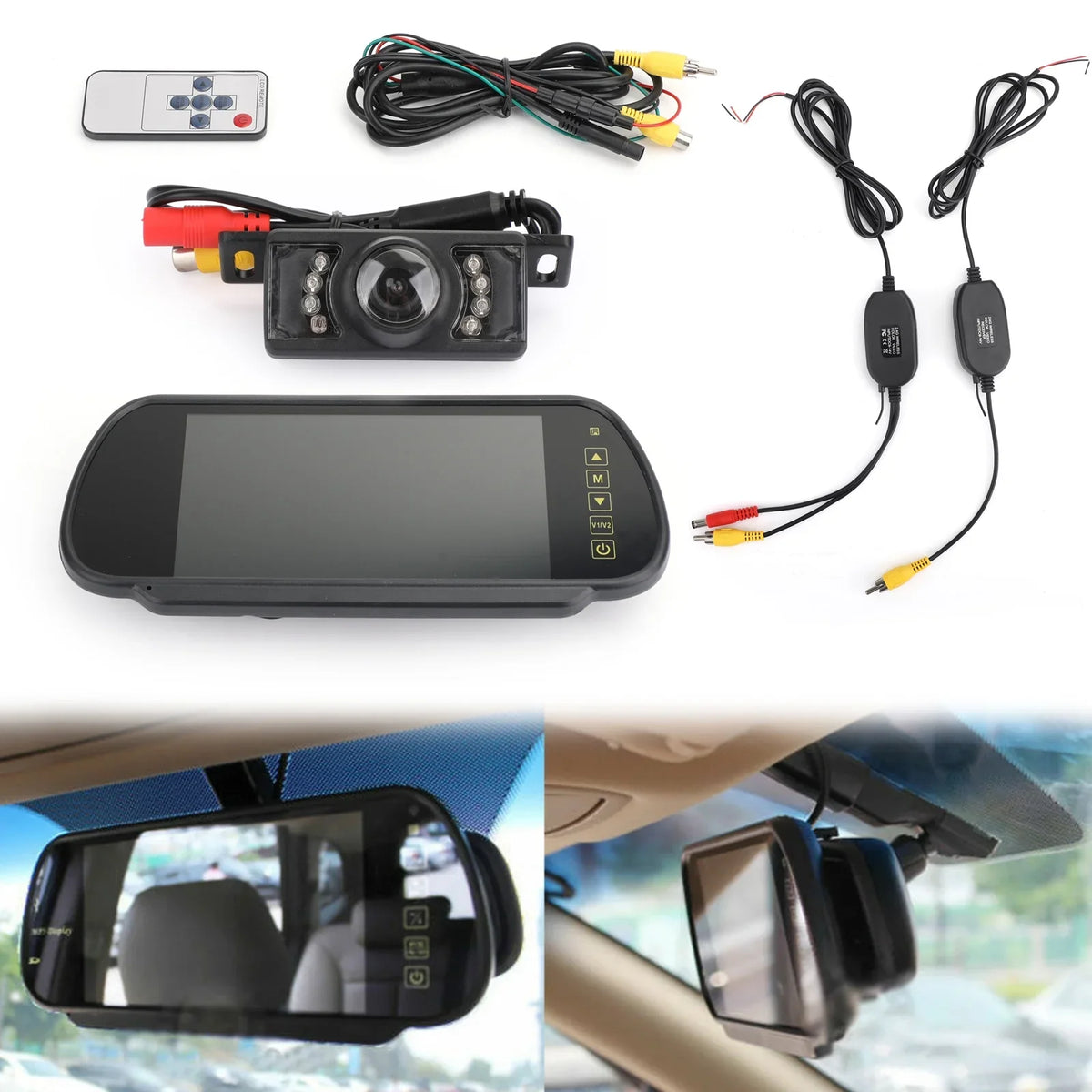 Rear Kit Monitor Rear IR Night Camera + View Car 7" View Mirror Wireless