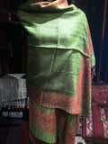 Pashmina Paisley Scarf Red Vintage Wrap Reversible Brocade Green