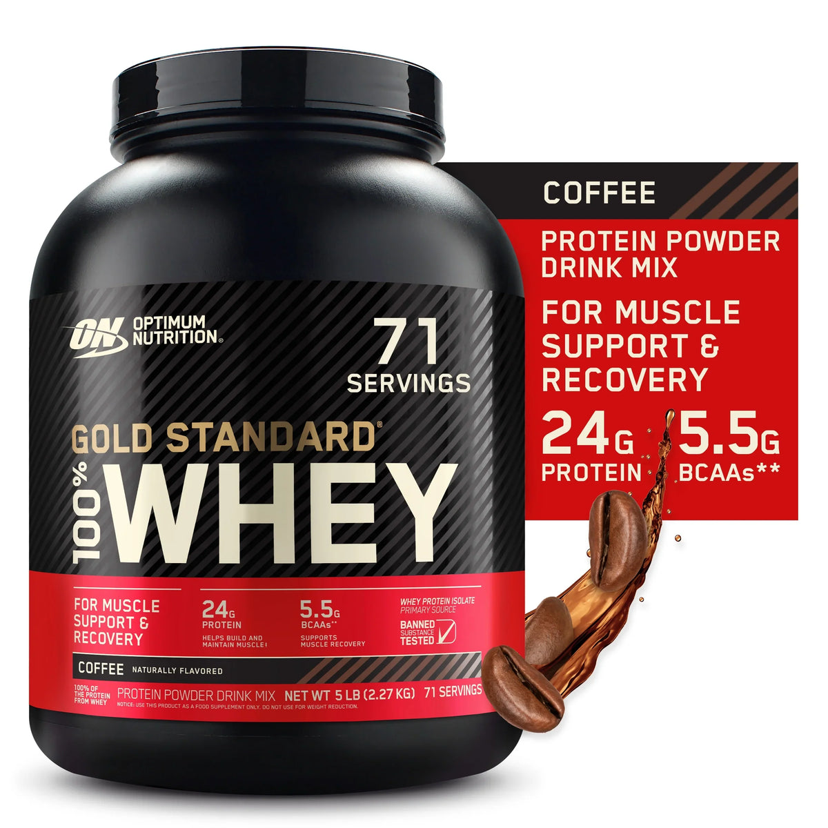 71 Gold 5 Optimum Protein 100% lb, Powder, Whey Nutrition, Coffee, Servings Standard
