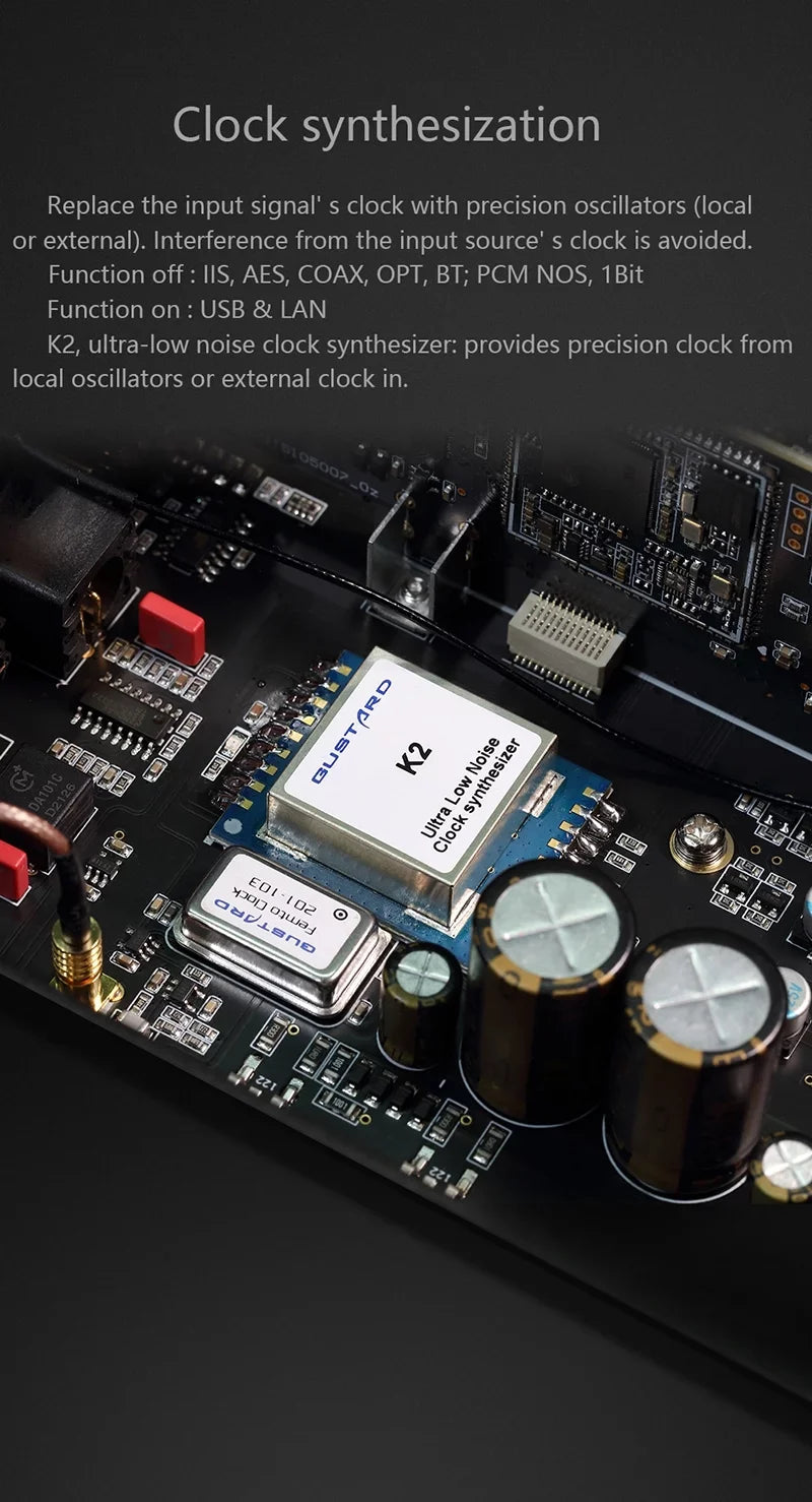 Dual K2 Control Clock DAC XMOS Discrete MQA Decoder DAC Gustard DSD R2R Balanced LDAC Remote Native (Black） with R26