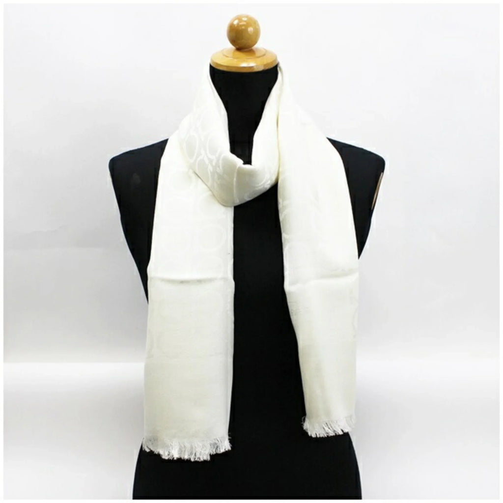 AB ladies Pre-Owned x Ferragamo pattern (Good) stole wool SALVATORE FERRAGAMO white silk Salvatore rank Gancini
