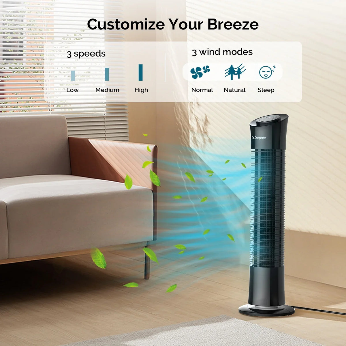 Fan，Portable w/Remote/3 Oscillation Floor 30’’ Tower for Stand Prepare Timer Home/Office Speeds/7.5h Fans Dr.