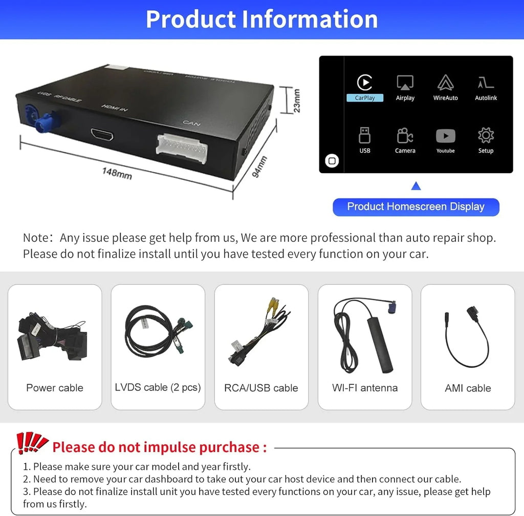 Year Carplay 2014-2018 with Android Camera Decoder, Q3 Auto for Kit Module 3G, Mirrorlink, Audi Top Support Carplay Version), MMI Wireless Software Car (HN+ Retrofit Road