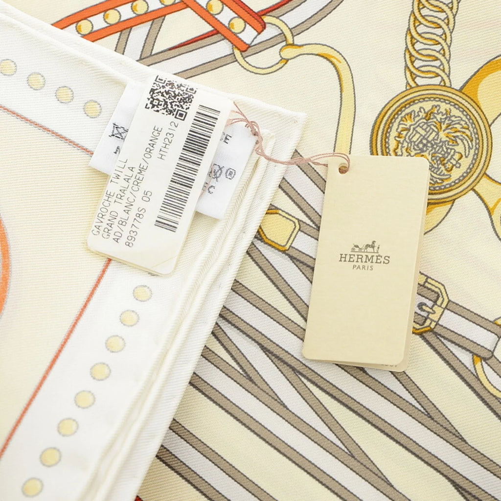 Cream 45 Gavroche Grand Pre-Owned Hermes Orange (Like Scarf Tralala New) White Carre