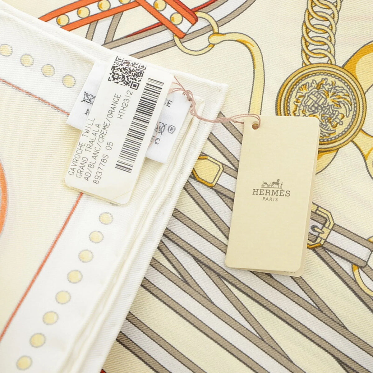 Cream 45 Gavroche Grand Pre-Owned Hermes Orange (Like Scarf Tralala New) White Carre