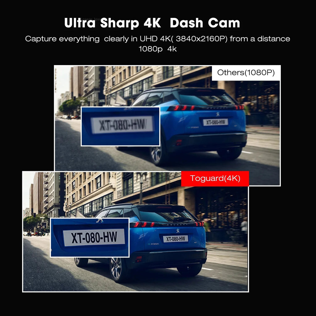 170° Night Dash Mode, LCD Cam,4K Cam G-Sensor Dash GPS, Car with Angle, Vision, Wide Camera Front 2" Parking TOGUARD Screen WDR,