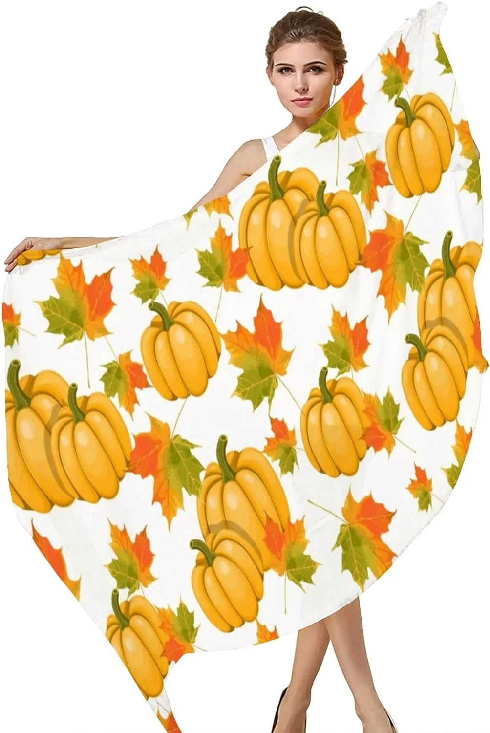 Scarf Wrap Leaves Shawl Lightweight for Long Pumpkins Scarves Women Girls Hyjoy Maple Silk Neck