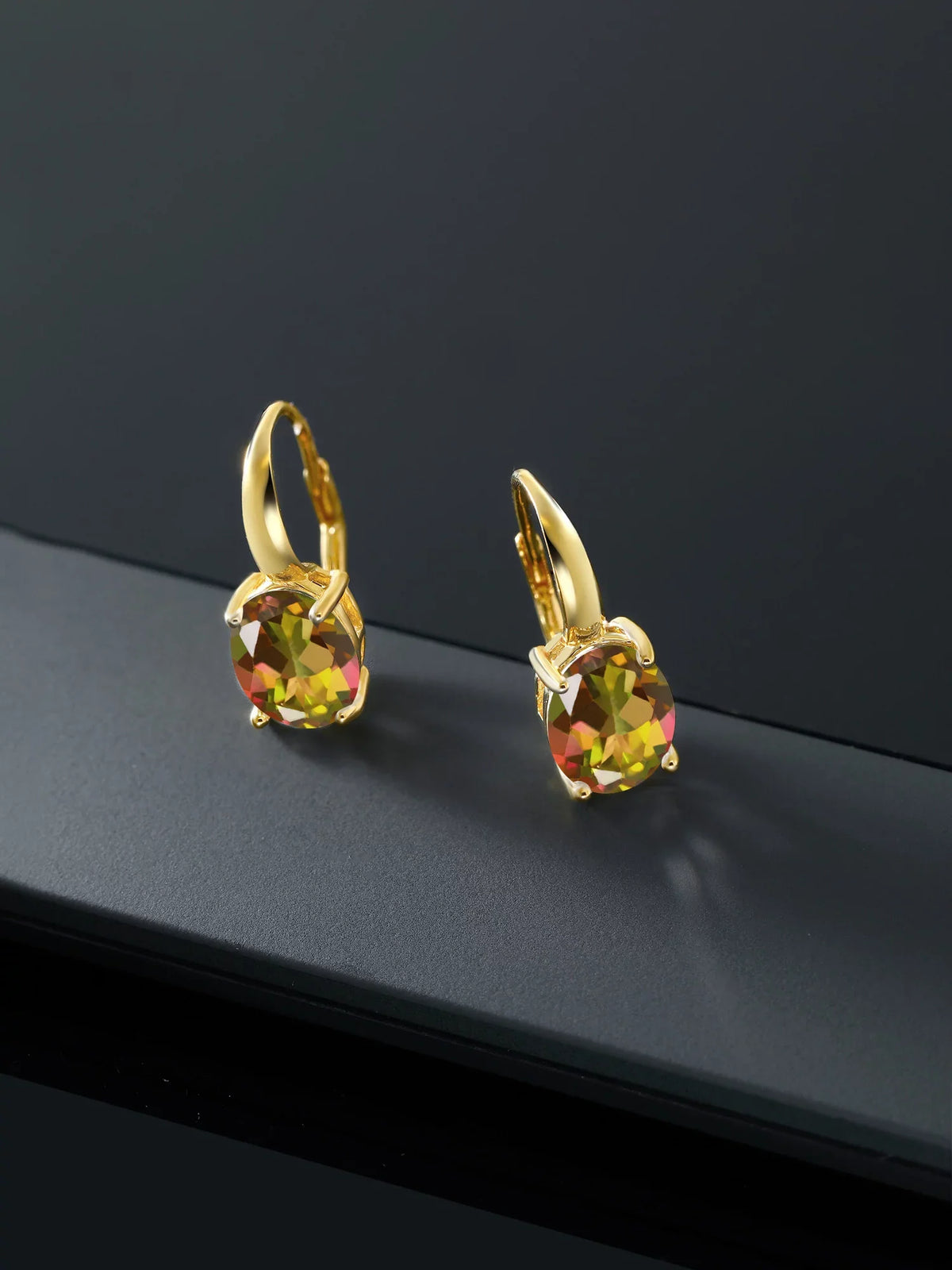 King Oval Stone Silver 9.00 Topaz Mystic Gold Yellow Gem Plated Mango Earrings Ct 18K