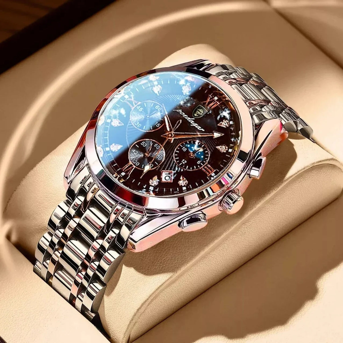 Waterproof Watch Man Steel Top Luminous Men Full Fashion Wristwatch Brand S Chronograph 8169 POEDAGAR Quartz Date Black Luxury Sport Watches